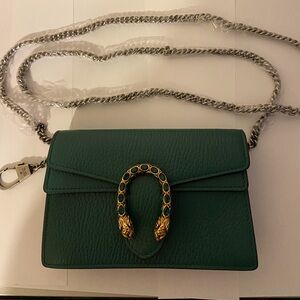 New Gucci Dionysus super mini Green leather crossbody/clutch bag.